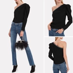 Self Portrait black crystal embellished one shoulder top